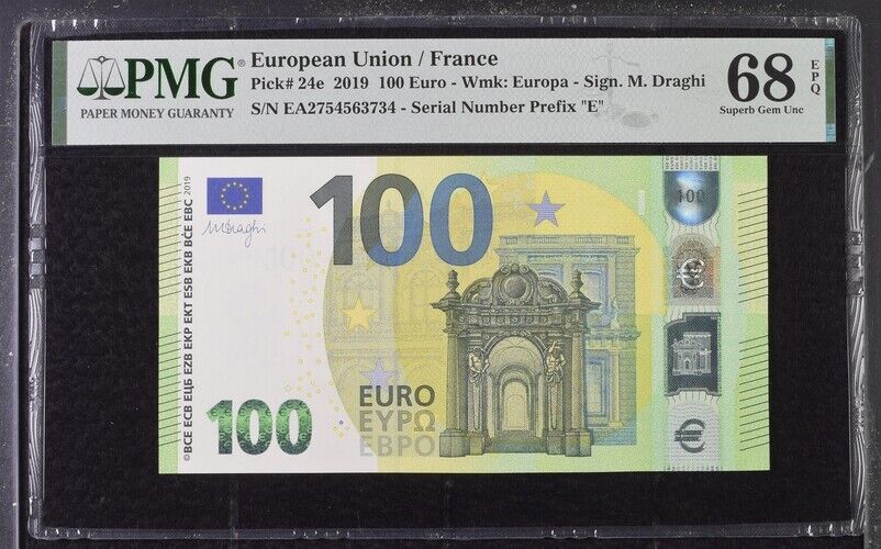 Euro 100 Euro France 2019 P 24 e Superb Gem UNC PMG 68 EPQ