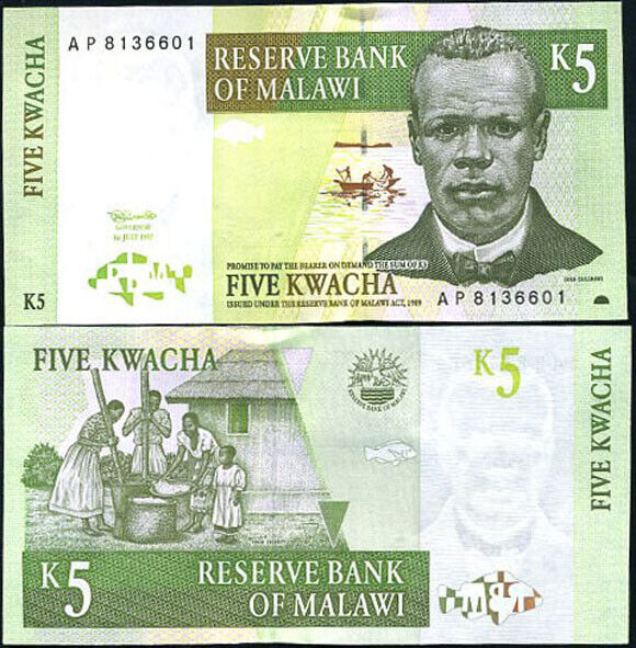MALAWI 5 KWACHA 1997 P 36 UNC