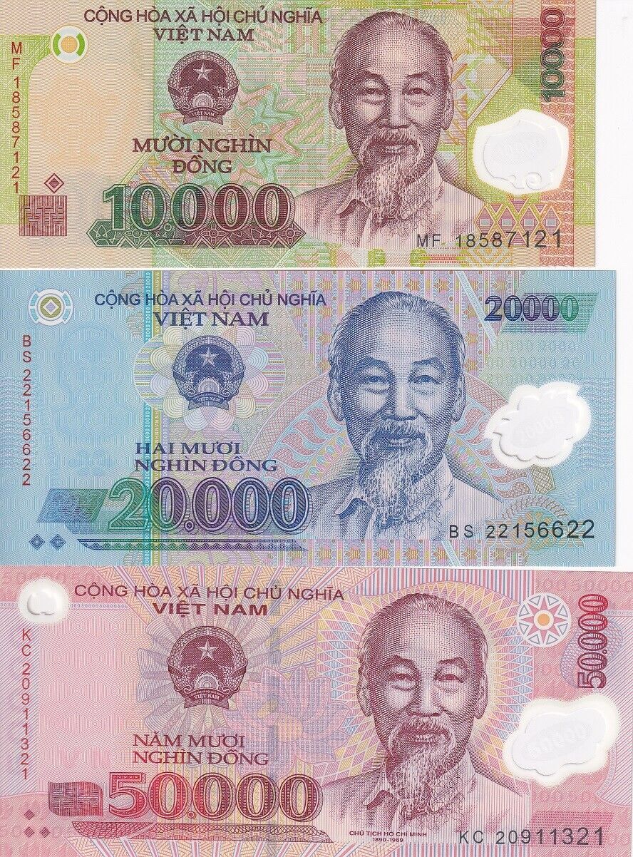 Vietnam Set 3 Pcs 10000 20000 50000 Dong 2018-2022 P 119 120 121 polymer UNC