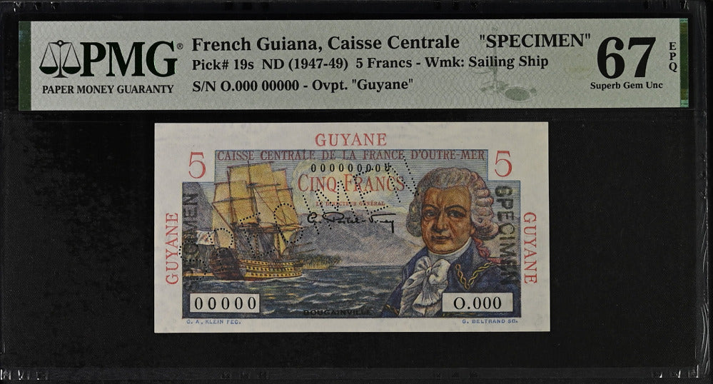 French Guinea 5 Francs ND 1947-1949 SPECIMEN Superb Gem UNC PMG 67 EPQ Top Pop