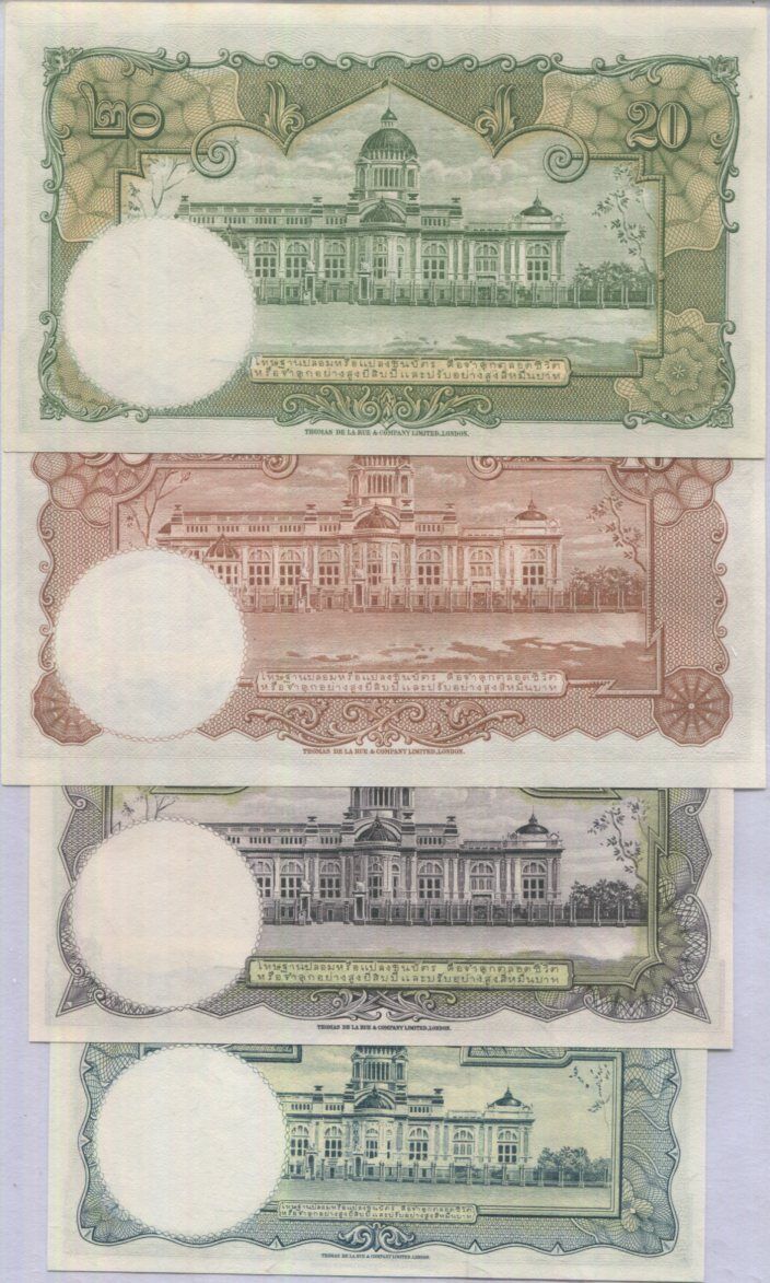 Thailand set 4 UNC 1 5 10 20 Baht ND 1953 P 74 75 76 77