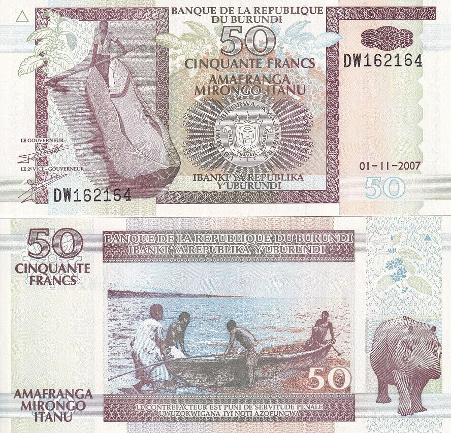 Burundi 50 Francs 2007 P 36 g UNC LOT 5 PCS