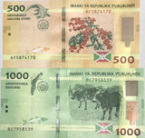 Burundi Set 2 PCS 500 1000 Francs 2018 2021 P 50 P 51 UNC
