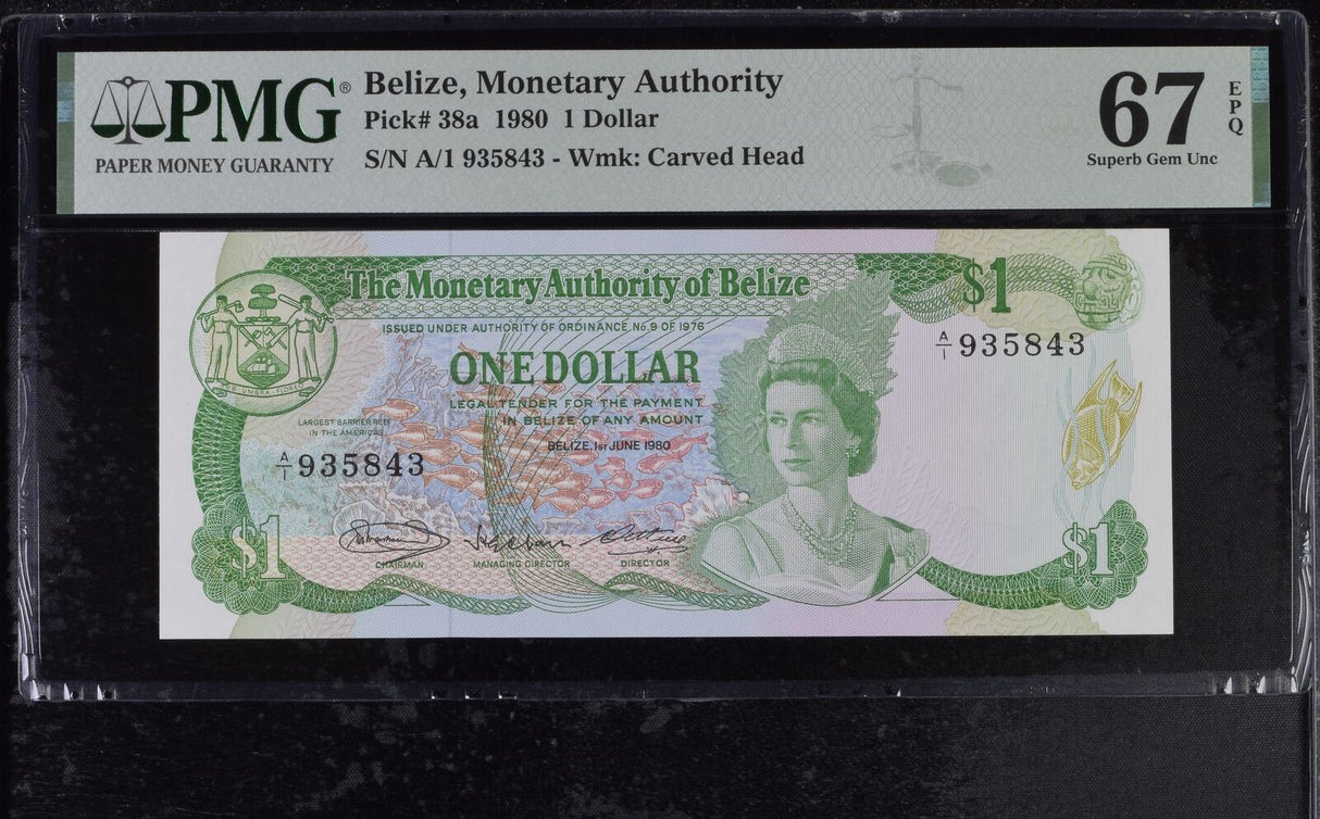 Belize 1 Dollar 1980 P 38 a Superb GEM UNC PMG 67 EPQ