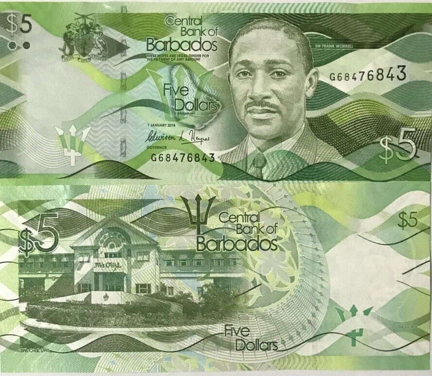Barbados 5 Dollars 2018 P 74 UNC
