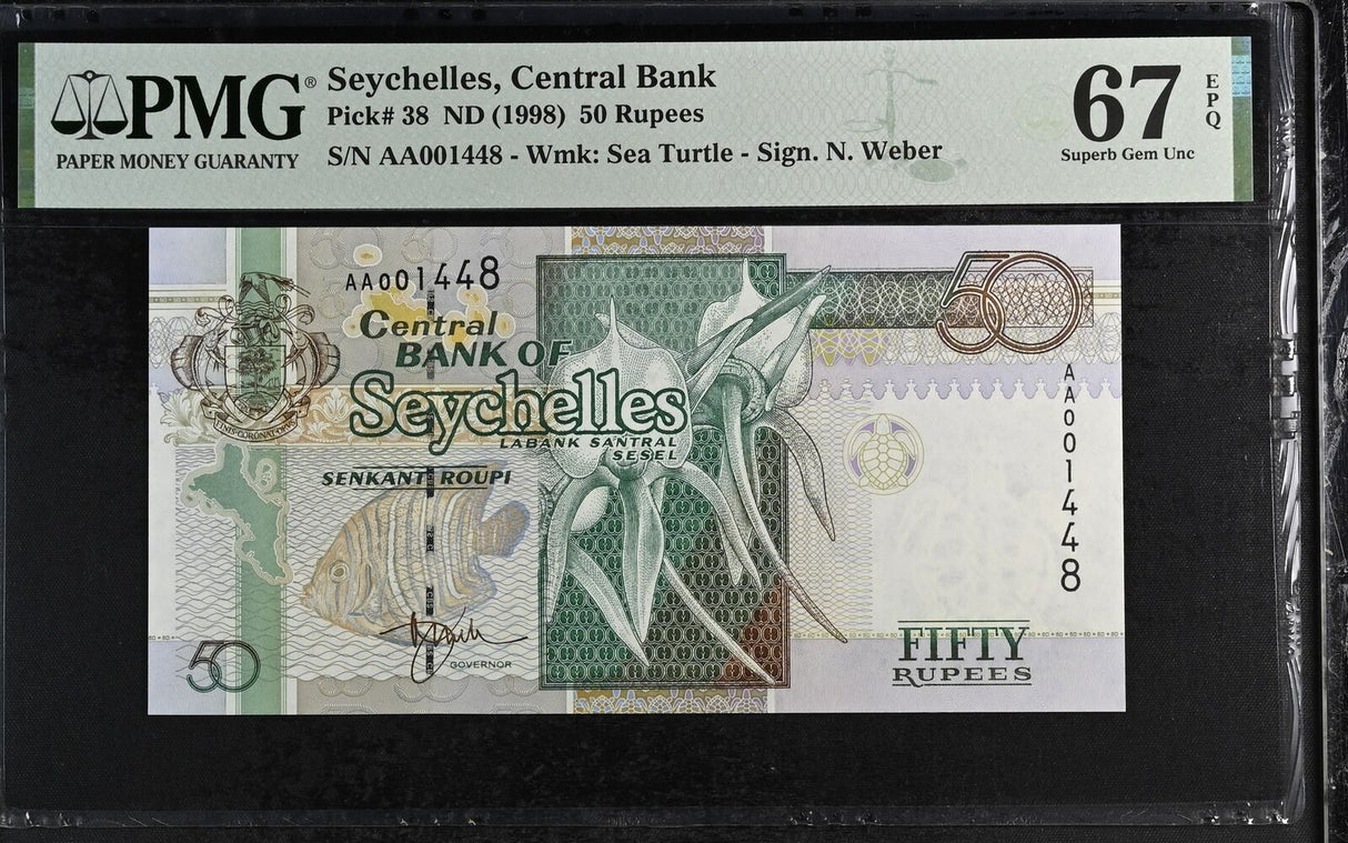 Seychelles 50 Rupees ND 1998 P 38 Superb Gem UNC PMG 67 EPQ