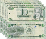 Nicaragua 10 Cordoba 2002 P 191 UNC LOT 5 PCS