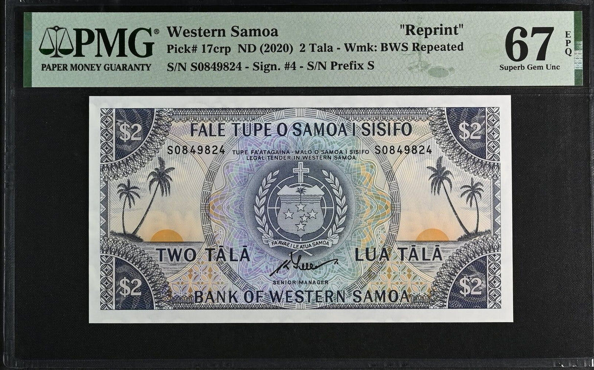Western Samoa 2 Tala ND 2020 P 17crp Reprint Superb Gem UNC PMG 67 EPQ
