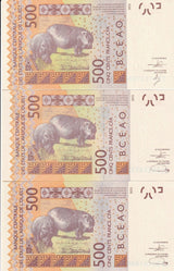 West African States Ivory Coast Set 3 Pcs 500 2013 2021 2022 P 119Ab P 119A UNC