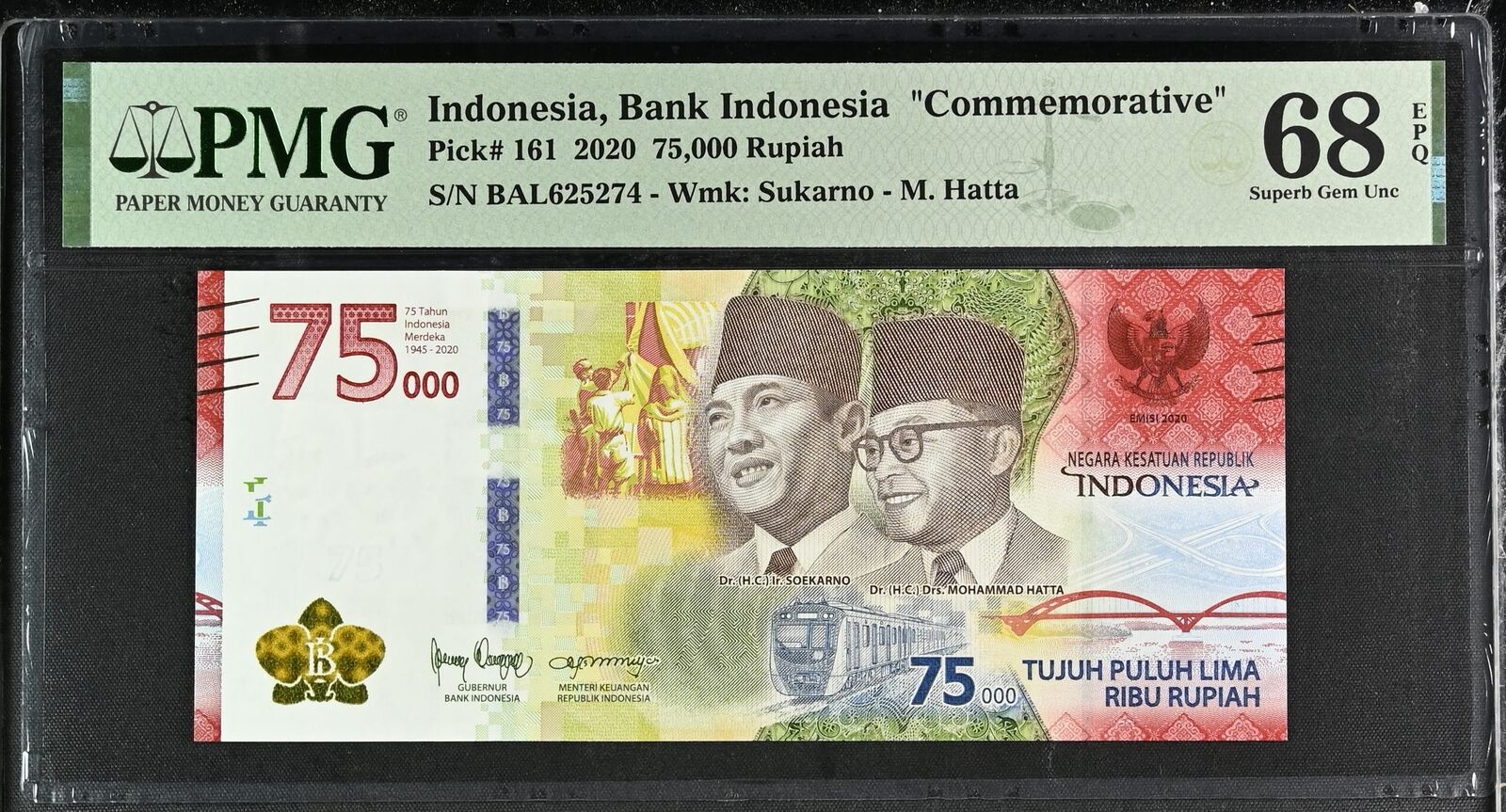 Indonesia 75000 Rupiah 2020 75th Comm. P 161 Superb Gem UNC PMG 68