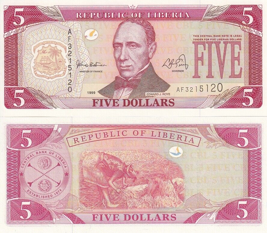 Liberia 5 Dollars 1999 P 21 UNC