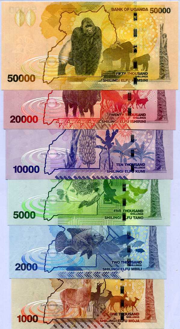 Uganda Set 6 UNC 1000 2000 5000 10000 20000 50000 Shillings 2015-2017 P 49 - 54