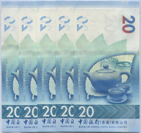 Hong Kong 20 Dollars 2018 P 348 BOC UNC LOT 5 PCS