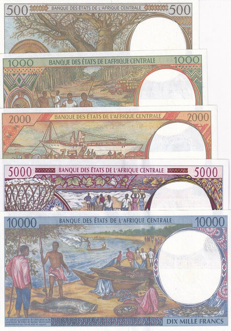 Central African Chad Set 5 UNC 500 - 10000 Francs Random Date P 601P - P 605P