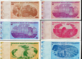 ZIMBABWE SET 6 PCS 1 5 10 20 50 100 DOLLARS 2009 P 92 93 94 95 96 97 UNC