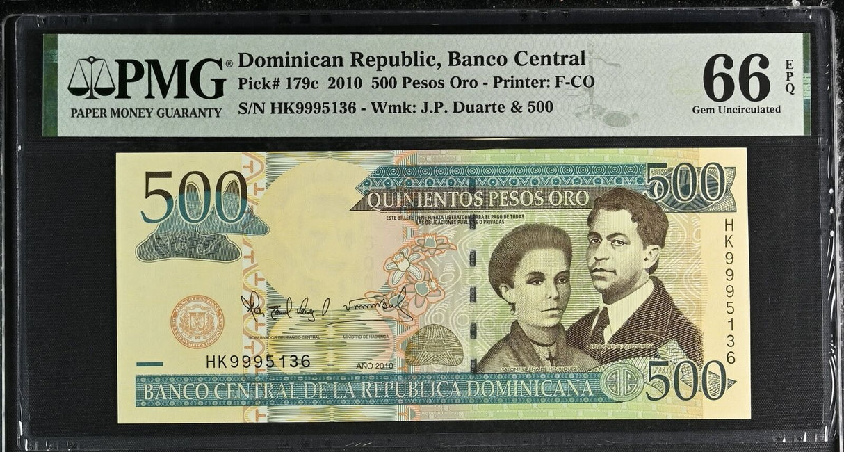 Dominican Republic 500 Pesos 2010 P 179 c Gem UNC PMG 66 EPQ