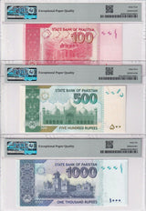 Pakistan Set 7; 5 10-100 500 1000 R. 2008-22 P45-50 53 55 Gem UNC PMG 64-67 EPQ