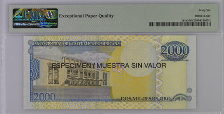 Dominican Republic 2000 Pesos 2006 P 181 s1 SPECIMEN Gem UNC PMG 66 EPQ Top Pop