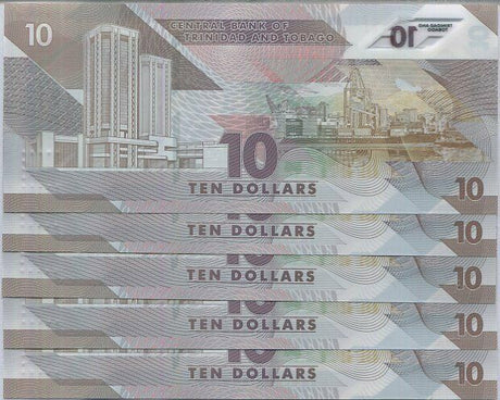 Trinidad & Tobago 10 Dollars 2020 P 62 UNC LOT 5 PCS