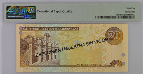 Dominican Republic 20 Pesos 2004 P 169 s4 SPECIMEN Gem UNC PMG 65 EPQ