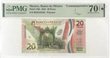 Mexico 20 Pesos 2021 P 136 a Comm. BD Prefix Superb Gem UNC PMG 70 EPQ TOP