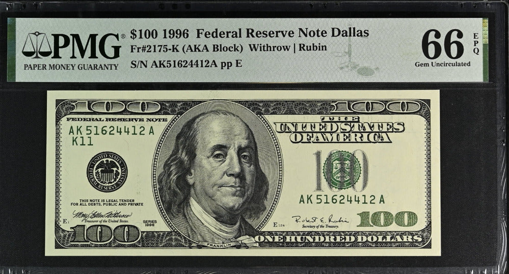 United States 100 Dollars USA 1996 P 503 K Dallas Gem UNC PMG 66 EPQ
