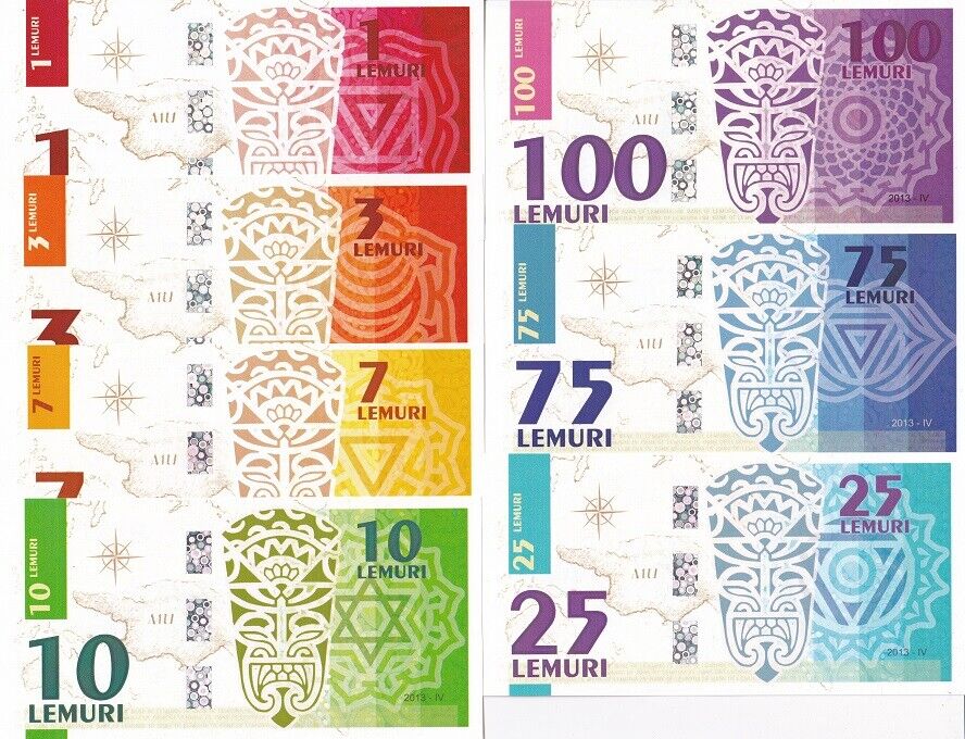 Lemuria Set 7 1 3 7 10 25 75 100 Lemuri 2013 /2020 polymer Fantasy Indian Ocean