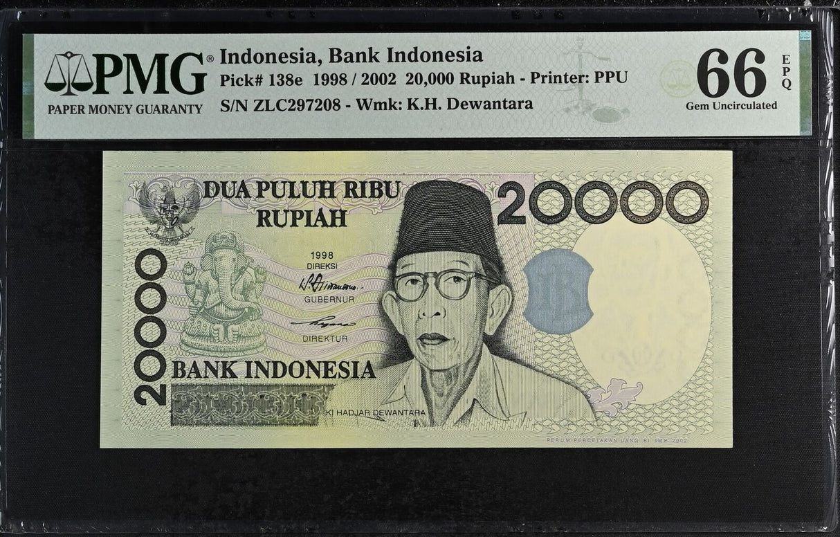 Indonesia 20000 Rupiah 1998/2002 P 138 e Gem UNC PMG 66 EPQ