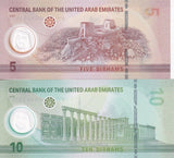 UAE United Arab Emirates Set 2 Pcs 5 10 Dirhams 2023 P 36 37 UNC