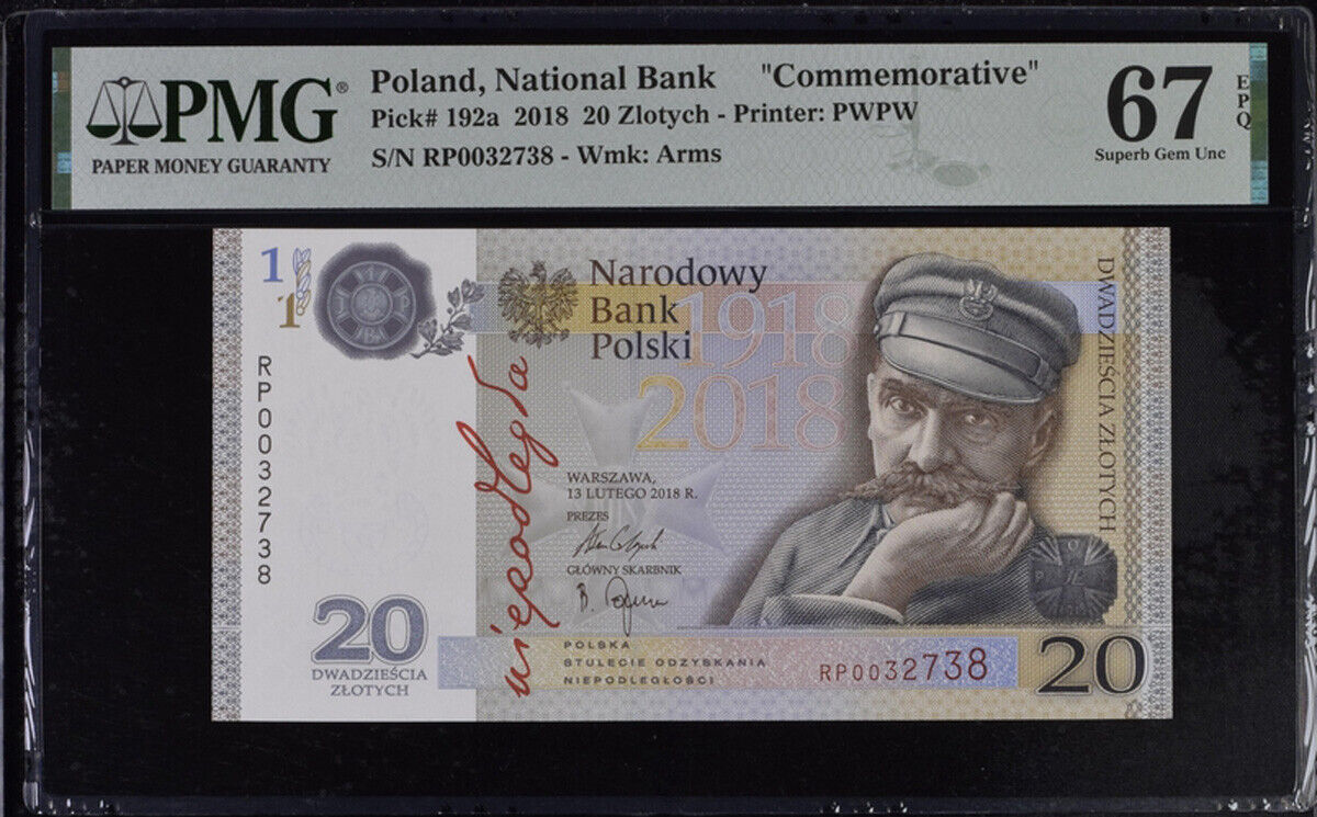 Poland 20 Zlotych 2018 P 192 a Superb GEM UNC PMG 67 EPQ
