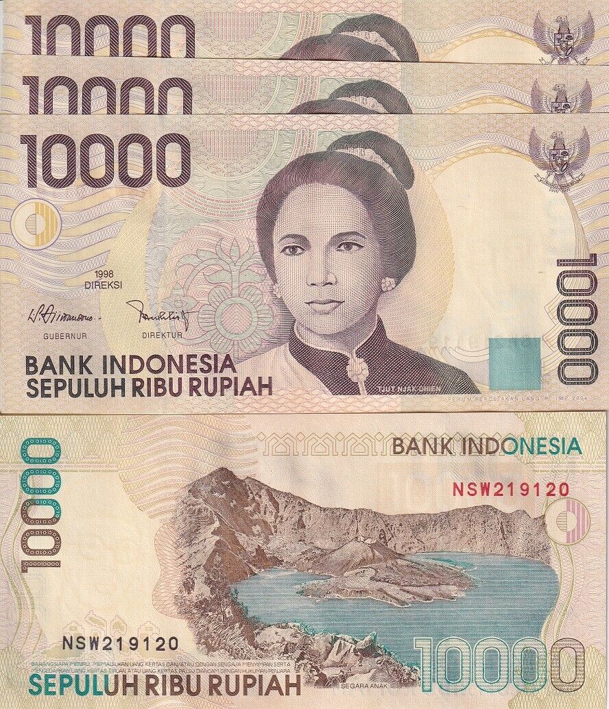 Indonesia 10000 Rupiah 1998/2004 P 137 g UNC LOT 3 PCS