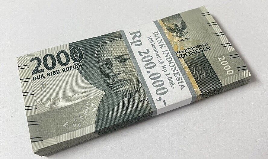 Indonesia 2000 Rupiah 2016/2020 P 155 UNC LOT 100 PCS 1 Bundle