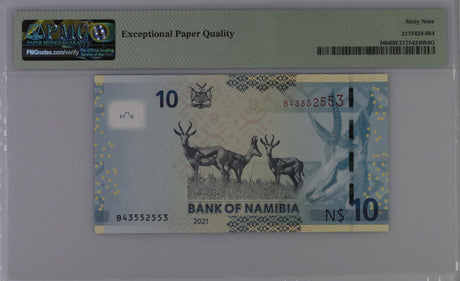 Namibia 10 Dollars 2021 P 16 b Superb Gem UNC PMG 69 EPQ Top Pop