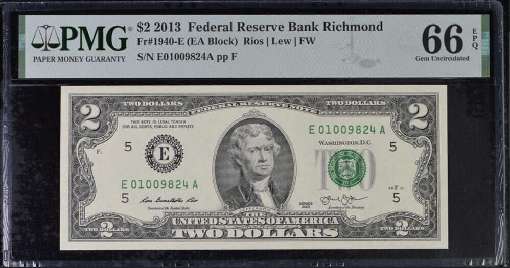 United States 2 Dollars USA 2013 P 538 E Richmond Gem UNC PMG 66 EPQ