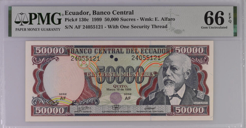 Ecuador 50000 Sucres 1999 July P 130 c Gem UNC PMG 66 EPQ