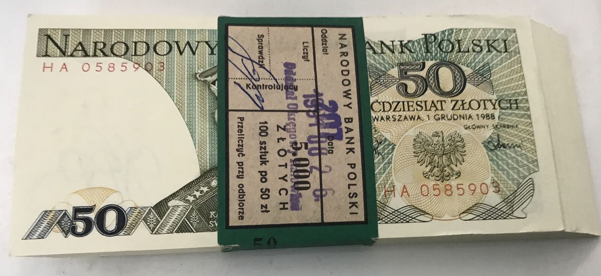 Poland 50 Zlotych 1988 P 142 c UNC Lot 100 PCS