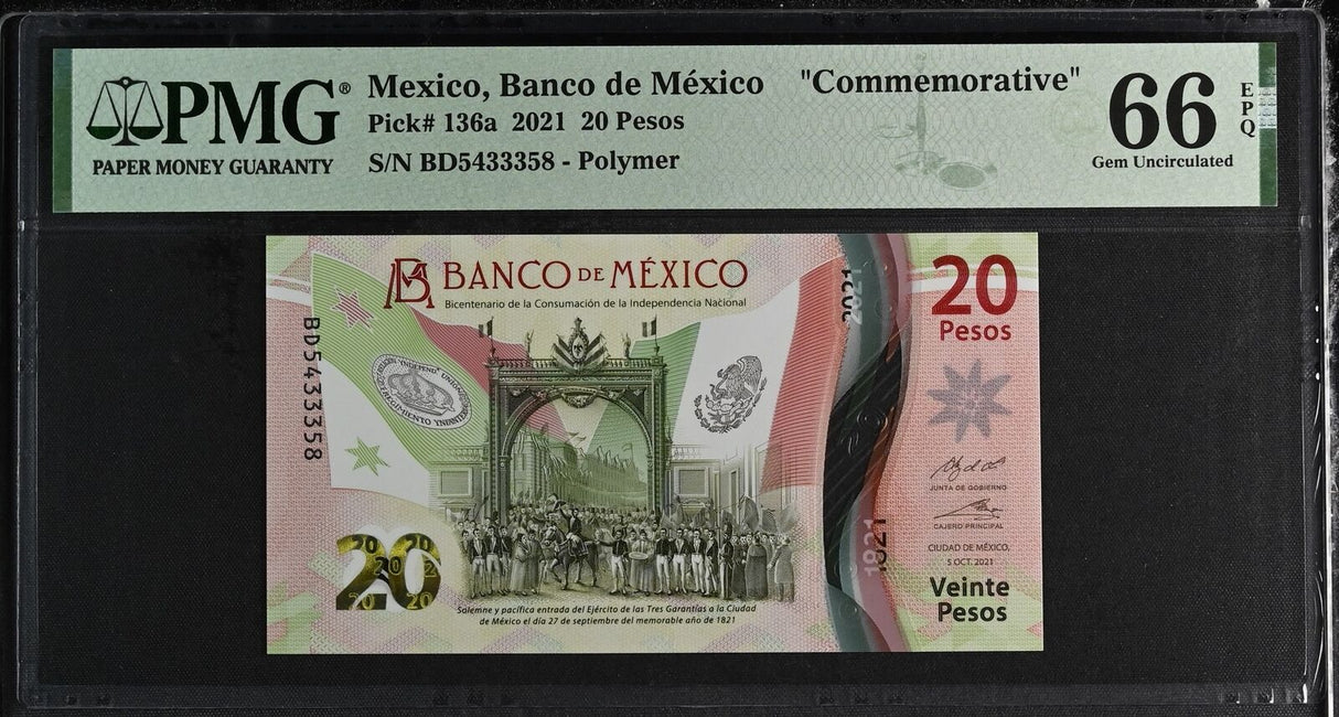 Mexico 20 Pesos 2021 P 136 a Comm. Gem UNC PMG 66 EPQ