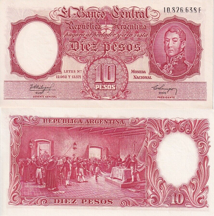 Argentina 10 Pesos ND 1954-1968 Sign # 7 P 270 UNC