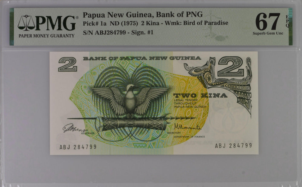 Papua New Guinea 2 Kina ND 1975 P 1 a Superb Gem UNC PMG 67 EPQ