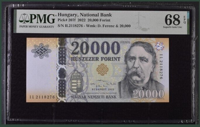 Hungary 20000 Forint 2022 P 207 f Superb Gem UNC PMG 68 EPQ TOP POP