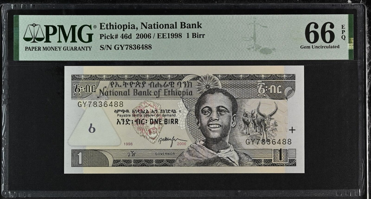 Ethiopia 1 Birr EE 1998/2006 P 46 d Gem UNC PMG 66 EPQ