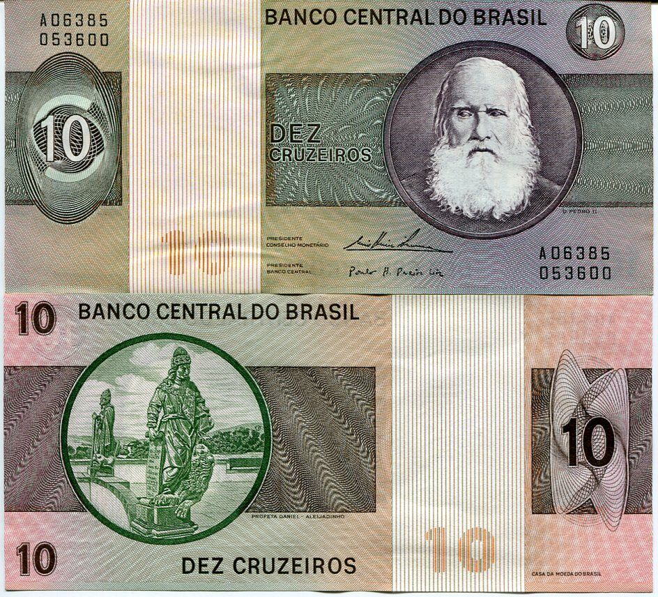 Brazil 10 Cruzeiros ND (1970-1980) P 193 b"A" Prefix AUnc