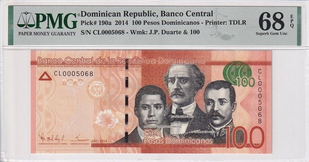 Dominican Republic 100 Pesos 2014 P 190 a Superb Gem UNC PMG 68 EPQ