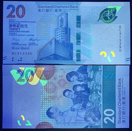Hong Kong 20 Dollars 2018/2020 P NEW SCB UNC LOT 5 PCS