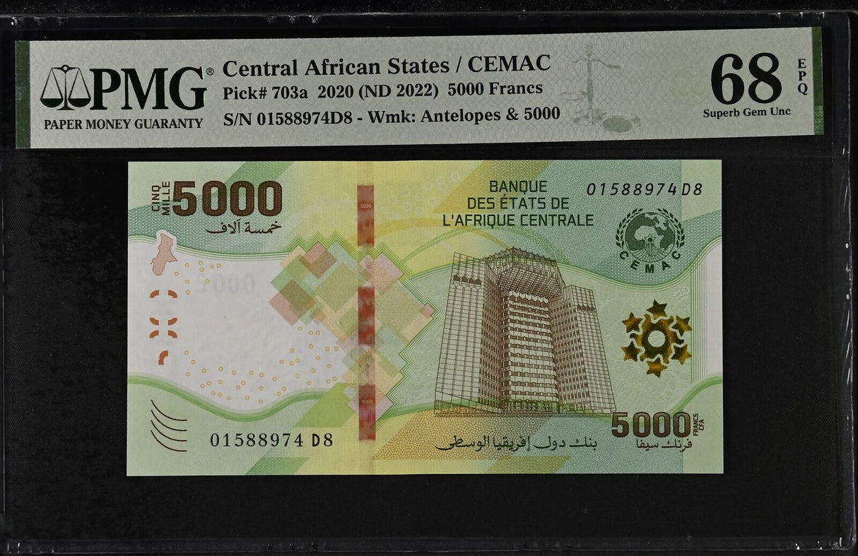 Central African States 5000 Francs 2020 ND 2022 P 703 Superb Gem UNC PMG 68 EPQ