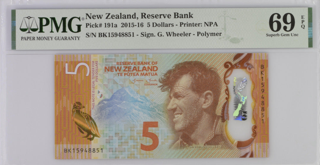 New Zealand 5 Dollars 2015 P 191 a Superb GEM UNC PMG 69 EPQ