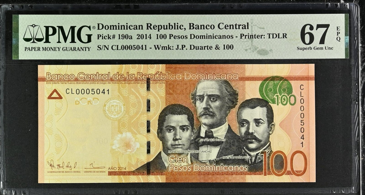 Dominican Republic 100 Pesos 2014 P 190 a Superb Gem UNC PMG 67 EPQ