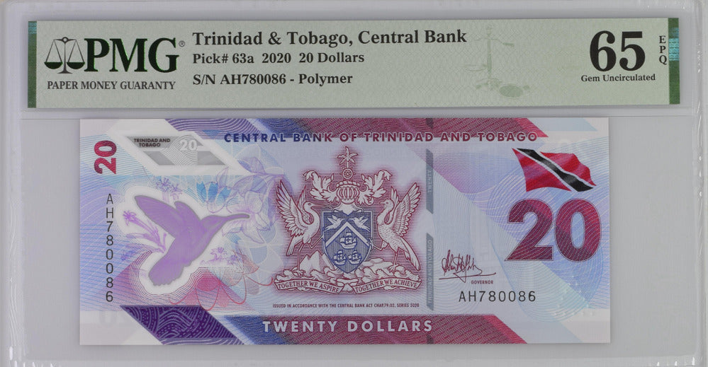 Trinidad & Tobago 20 Dollars 2020 P 63 a GEM UNC PMG 65 EPQ