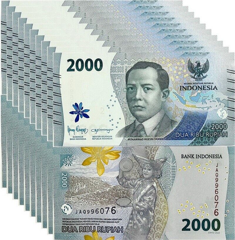 Indonesia 2000 Rupiah 2022 P 163 AUnc Lot 10 Pcs 1/10 Bundle
