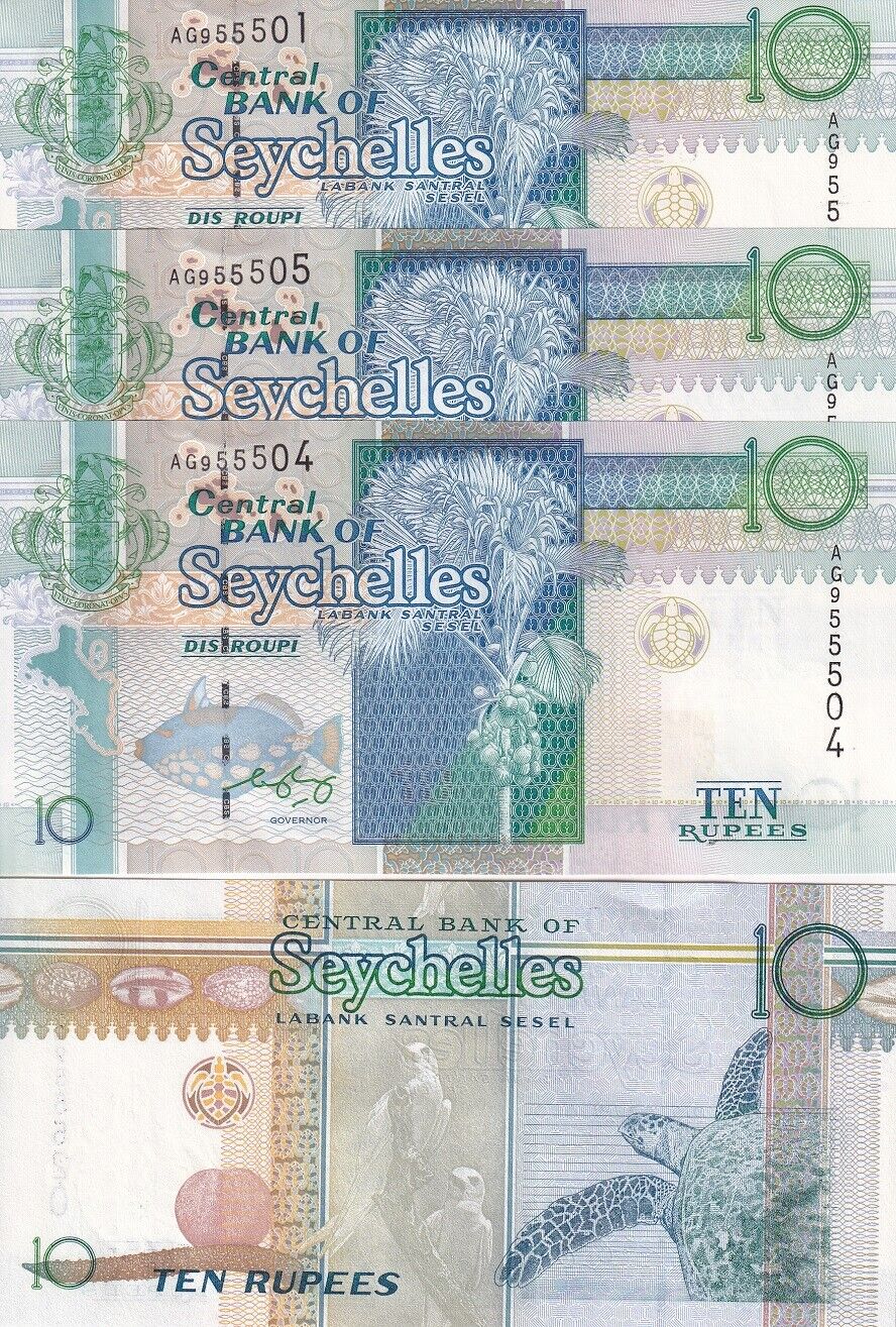 Seychelles 10 Rupees ND 1998/2005 P 36 b UNC LOT 3 PCS